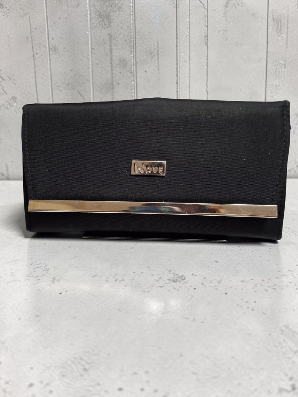 Wave Black Nylon Tri-fold Wallet with Gold Kisslock Accent